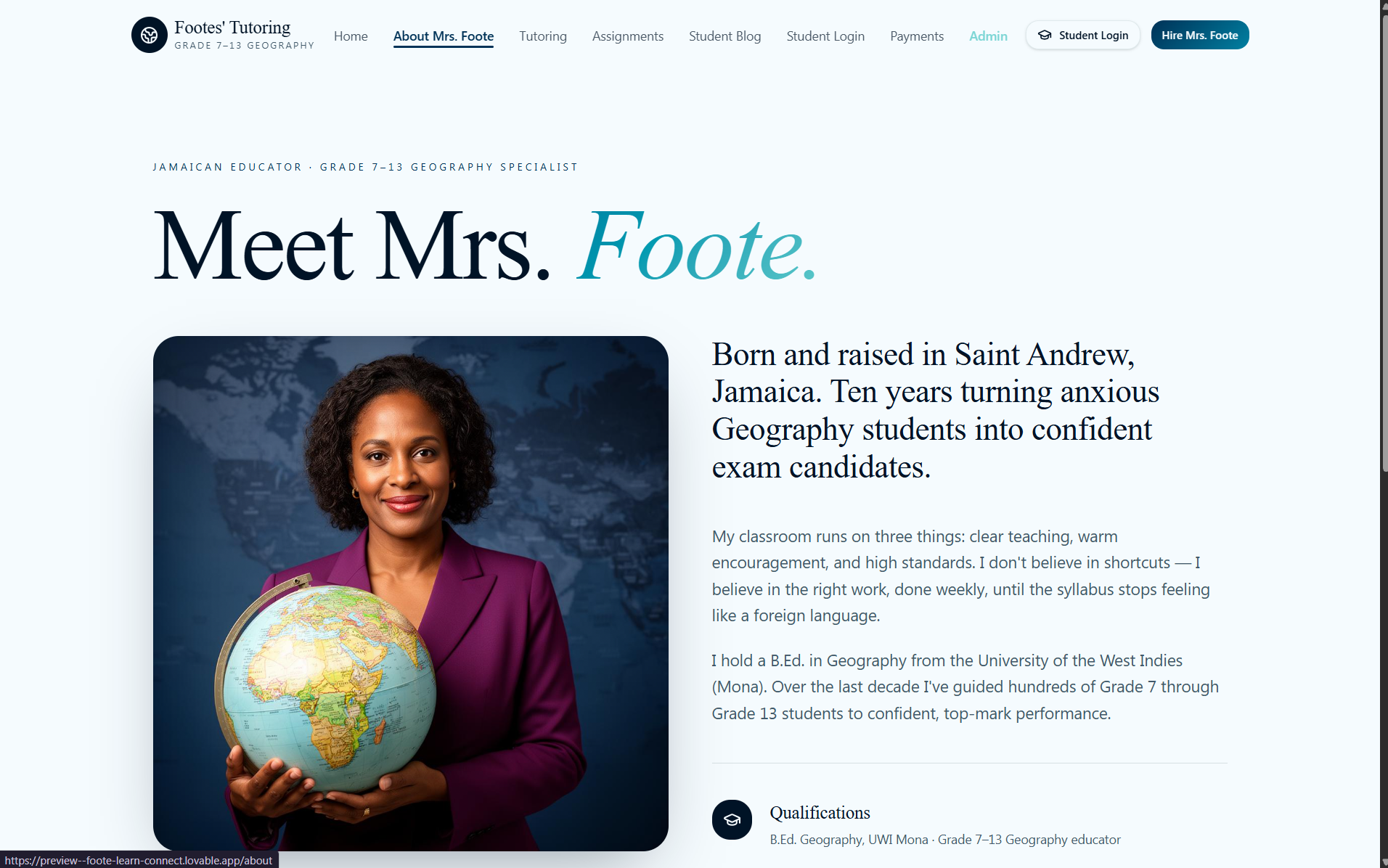Footes' Tutoring About Mrs. Foote page